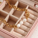 Mode 18K Gold berzogene Drei Swasser Perlen Cuban Link Kette Edelstahl Halskettepicture12
