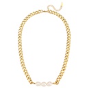 Mode 18K Gold berzogene Drei Swasser Perlen Cuban Link Kette Edelstahl Halskettepicture11