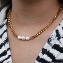 Mode 18K Gold berzogene Drei Swasser Perlen Cuban Link Kette Edelstahl Halskettepicture9
