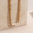 Mode 18K Gold berzogene Drei Swasser Perlen Cuban Link Kette Edelstahl Halskettepicture8