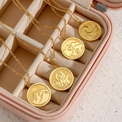 Fashion Coin Pendant Plated 18K Gold Double-Sided Pattern round Coin Stainless Steel Necklace