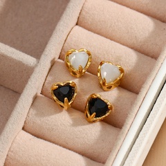 Fashion Simple Women's 18K Gold Plating Heart-Shaped Zircon Stainless Steel Stud Earrings