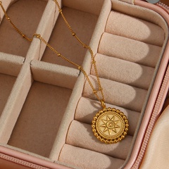 Fashion Plated 18K Gold Vintage Star Disc Pendant Stainless Steel Necklace