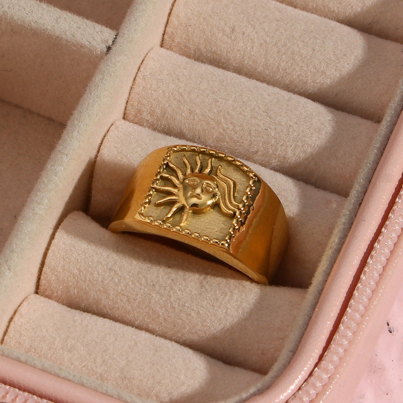 Mode Retro berzogene 18K Gold Casting Sonne Edelstahl Ring