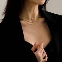 Fashion Elegant Gold Plated Pearl Pendant Multi-Layer Clavicle Chain Necklace