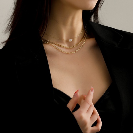 Moda elegante chapado en oro perla colgante Multi-Collar de cadena de clavícula de capa's discount tags