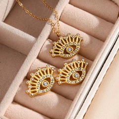 Fashion18K Gold Plating Zircon Long Eyelash Eye Pendant Stainless Steel Necklace Stud Earring