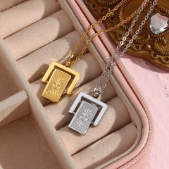 Fashion Square Pendant Stainless Steel 18K Gold-Plated Sun Rectangular Flip Necklace