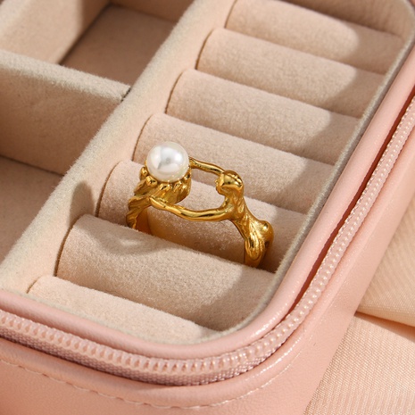 Anillo de acero inoxidable con forma hueca de perla Irregular bañada en adornos de moda's discount tags