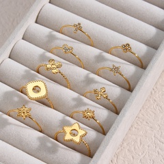 Mode Intarsien Zirkon Ornament Edelstahl Vergoldet 18K Einstellbar Fein Anhänger Ring
