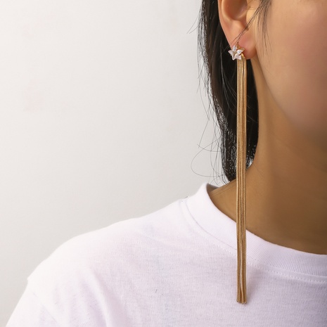fashion Copper Tassel Star shape inlaid Zircon Earrings's discount tags