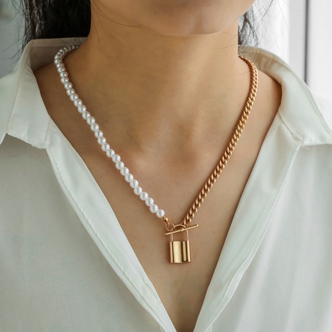 COLLAR COLGANTE de aleación de perlas artificiales doradas de nuevo estilo's discount tags