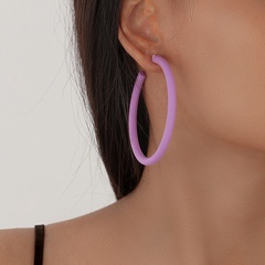 Simple big Geometric Purple Paint Alloy hoop Earrings