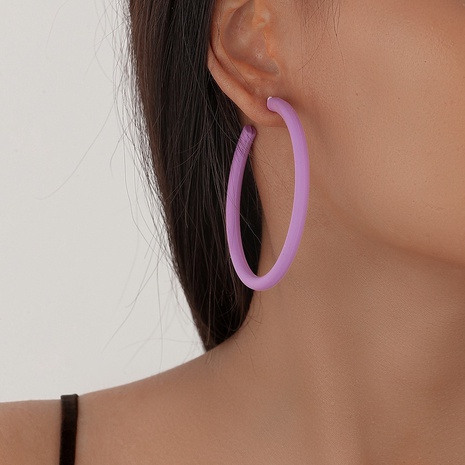 Einfache große Geometrische Lila Farbe Legierung hoop Ohrringe's discount tags