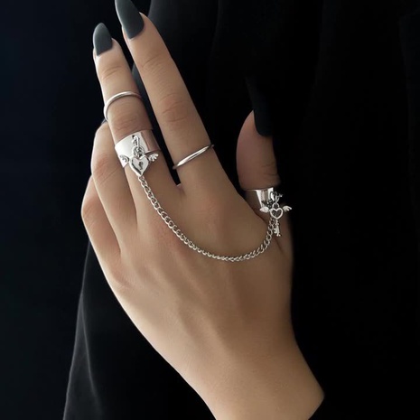 simple Fashion Creative silvery Key Lock shape Chain Ring set's discount tags
