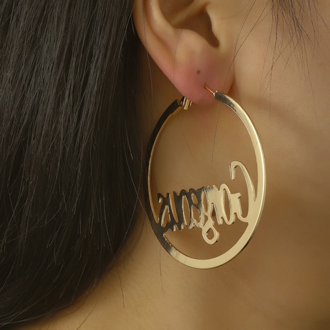 fashion Hollow circle Metal letters gorgeous hoop Earrings's discount tags