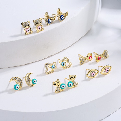 Fashion Cute Copper Plating 18K Gold Dripping Zircon Animal Geometric Ear Studs's discount tags