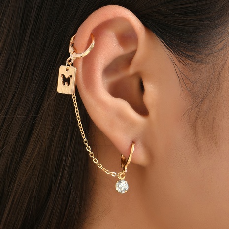New Fashion Double Piercings Simple Butterfly Chain Ear Clip Alloy Earrings One-Piece's discount tags