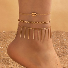 Fashion Ornament Line-Shaped Tassel Chain Three-Layer Alloy Anklet