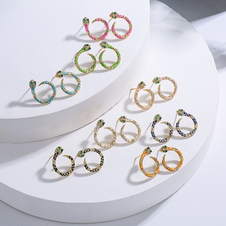 Retro Bohemian Style Snake shape Copper Plating 18K Gold Drop Oil Zircon Earrings's discount tags