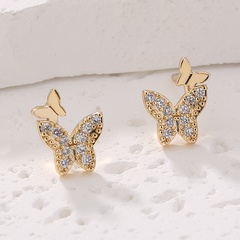Mode Einfache Intarsien Zirkon Schmetterling Form Kupfer Ohr Bolzen Ohrring