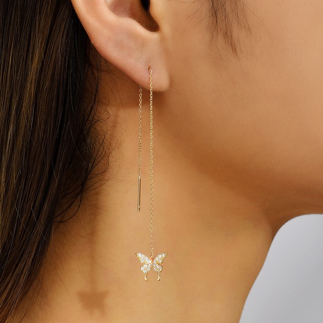 Fashion New Inlaid Zircon Butterfly Long Fringed Copper Eardrops Earring's discount tags