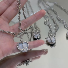 Neue stil Split Herz intarsien diamant Anhänger Multi-Schicht Halskette Schlüsselbein Kette