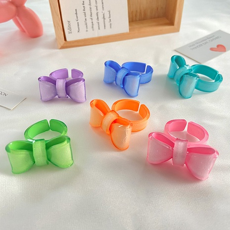 Summer New style Candy Color Bowknot Resin Open Ring's discount tags