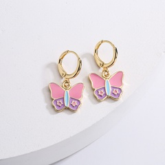 Fashion Simple Plating Real Gold Drop Oil Butterfly Female Copper Earrings