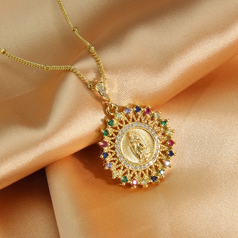Nuevo Simple cobre oro-Collar con incrustaciones de circonio Virgen María's discount tags