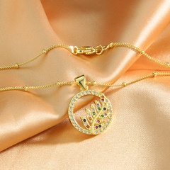 New Simple Copper Gold-Plated round Color Zirconium Leaf Pendant Necklace