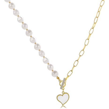 Cute Pendant heart shape Chain inlaid Zircon Pearl alloy Necklace's discount tags