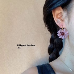 Rosa Lila Ölgemälde Blume Einfache Retro Ohrringe