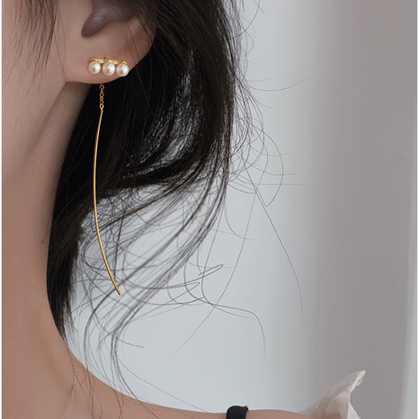 Simple golden Pearl Chain Tassels alloy drop Earrings's discount tags