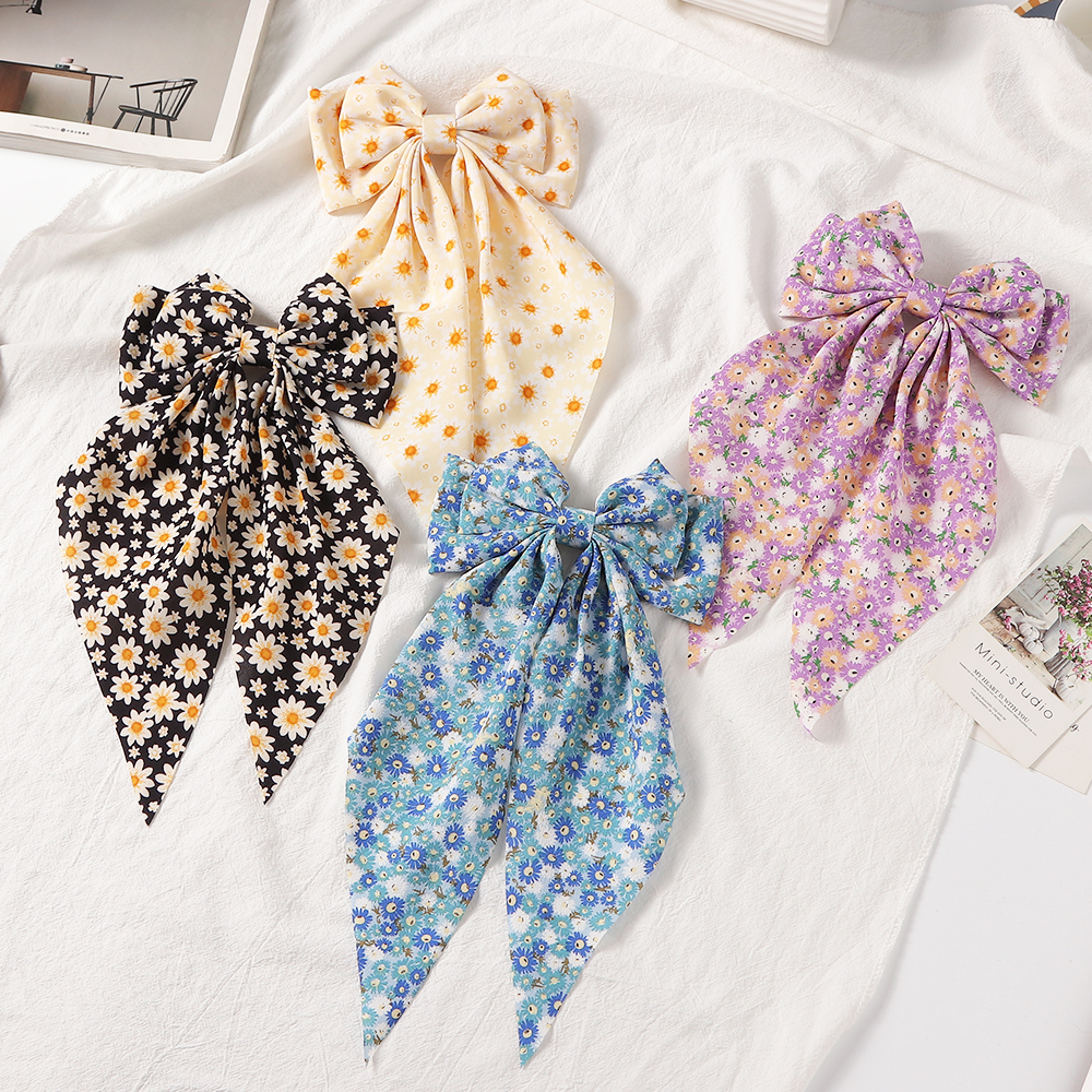 new style retro Floral Ribbon Spring Clip bow shape Hairpinpicture3