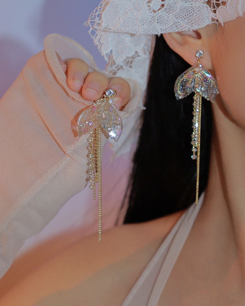 Kreative mode meerjungfrau schwanz form intarsien strass Perle Quasten kette tropfen Ohrringe