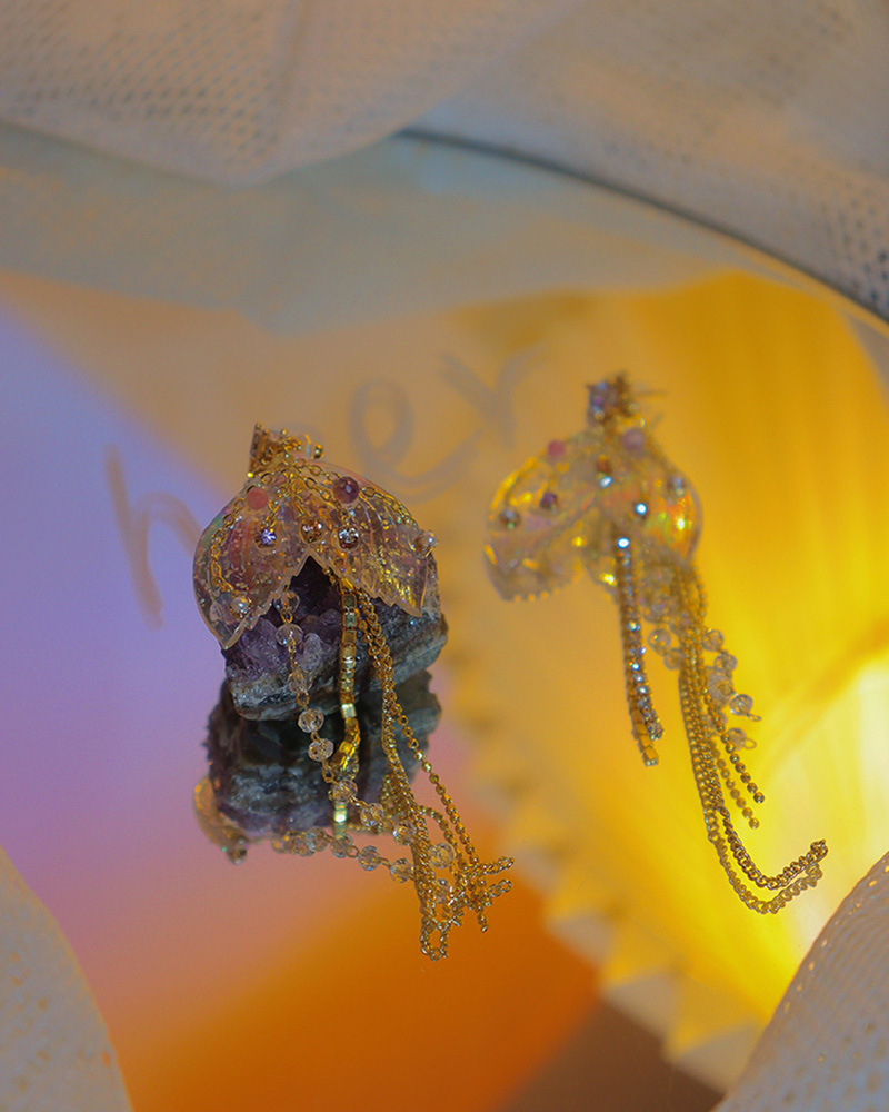 Kreative mode meerjungfrau schwanz form intarsien strass Perle Quasten kette tropfen Ohrringepicture1