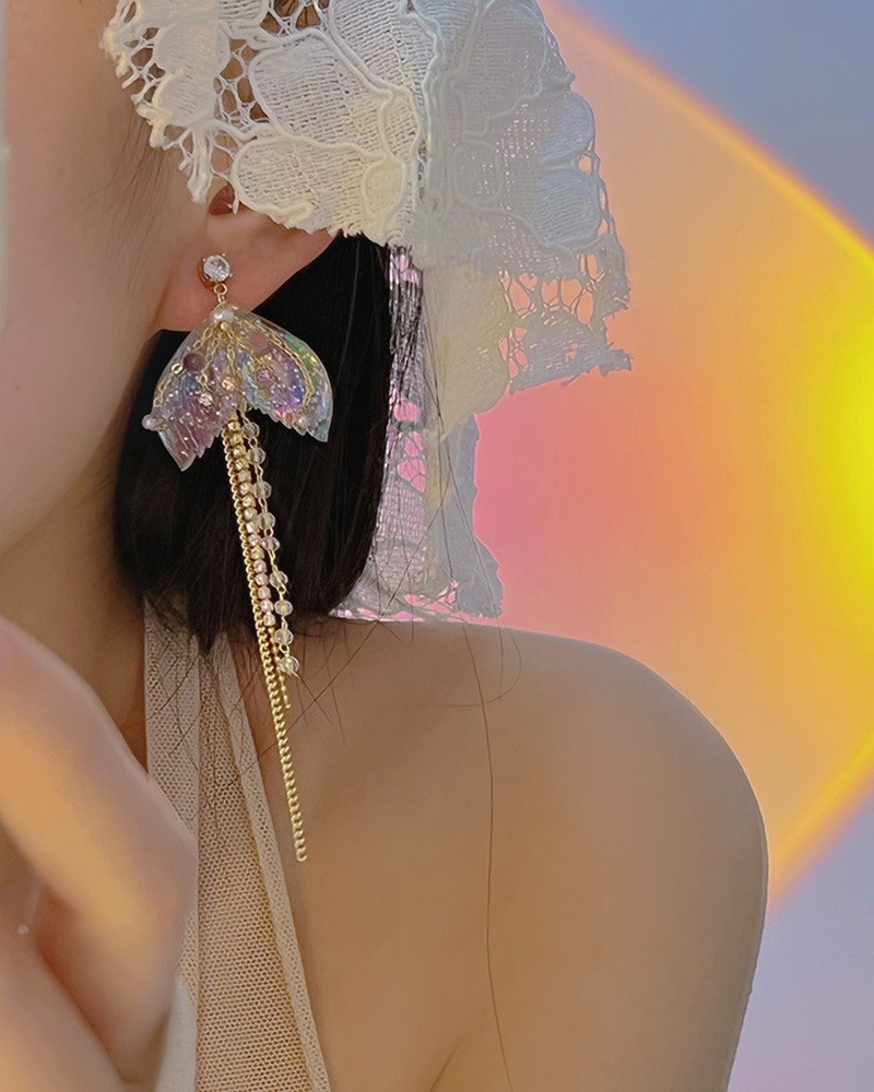Kreative mode meerjungfrau schwanz form intarsien strass Perle Quasten kette tropfen Ohrringepicture3
