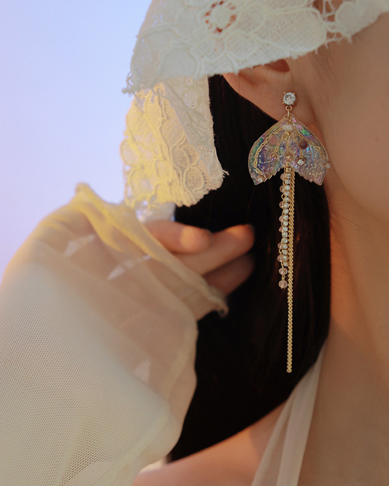 Kreative mode meerjungfrau schwanz form intarsien strass Perle Quasten kette tropfen Ohrringepicture7