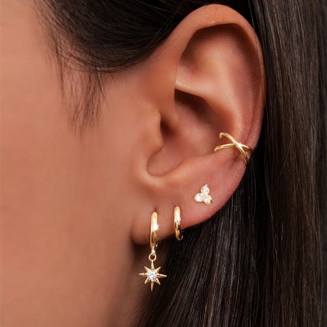 2022 New Simple Gold-Plated Star Moon Stud Earring Set 4 Pieces's discount tags