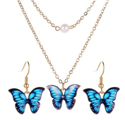 Neue Mode Sommer Bunte Öl Schmetterling Anhänger Legierung Halskette Ohrringe Set