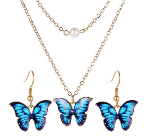 New Fashion Summer Colorful Oil Butterfly Pendant Alloy Necklace Earrings Set's discount tags
