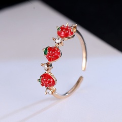 Creative Fashion red Strawberry inlaid Diamond copper Open Ring
