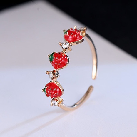 Anillo abierto de cobre diamante con incrustaciones de fresa roja de moda creativa's discount tags