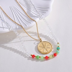new style Double Layer Eight-point Star Colored Beads Clavicle Chain stainless steel necklace