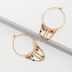 Retro style Colorful Beads tassel pendant stainless steel Earrings