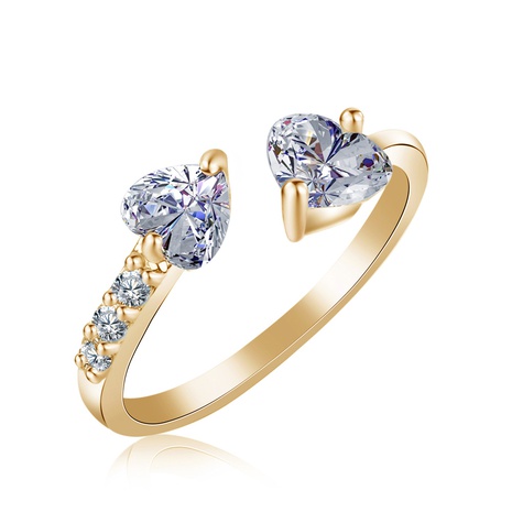 Mode Simple Double Coeur Plein de Diamants Ouvert Anneau De Cuivre de Zircon Femmes's discount tags