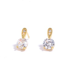 Fashion Small Simple Copper Plating 18K Gold Inlaid Zircon Ear Stud Earrings
