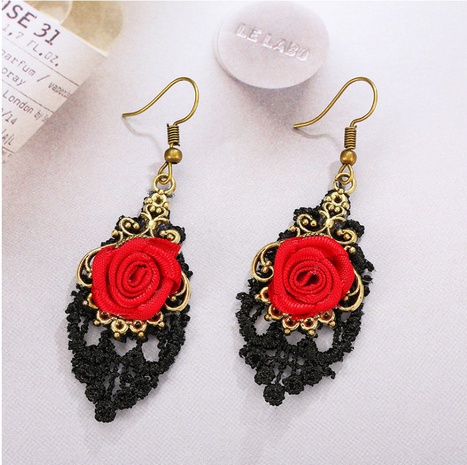Fashion Retro Red Rose Hollow Lace Alloy Earrings's discount tags