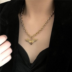 Fashion Thick Chain Stainless Steel Necklace Heart Shaped Angel Wings Pendant